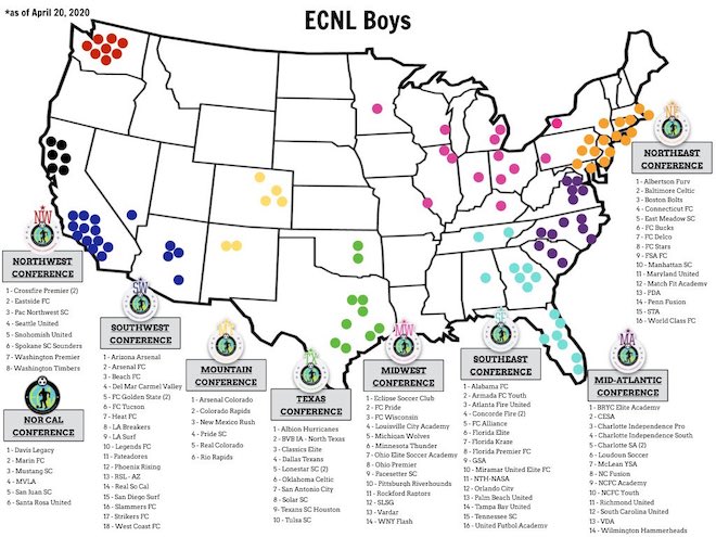 Updated ECNL Boys Map