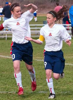 girls youth club soccer players Brooke and Casie Ramsier