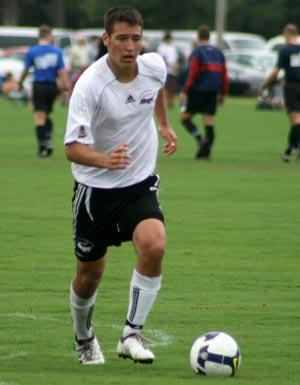 Elite boys club soccer player competes in a club soccer tournament.