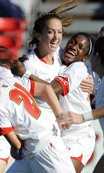 Maryland women's college soccer players celebrate