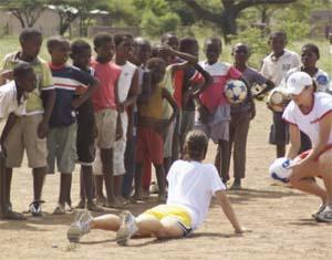 Former women's college soccer player Kate Noftsinger in Africa.