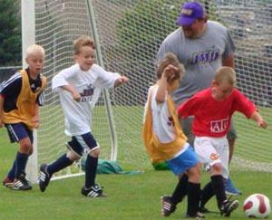 Soccer players train.