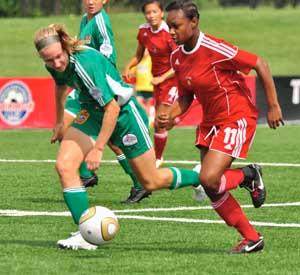 elite girls youth club soccer players in a youth club soccer tournament