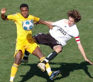 Elite boys club soccer players compete.