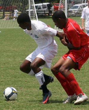 Elite boys club soccer players compete.