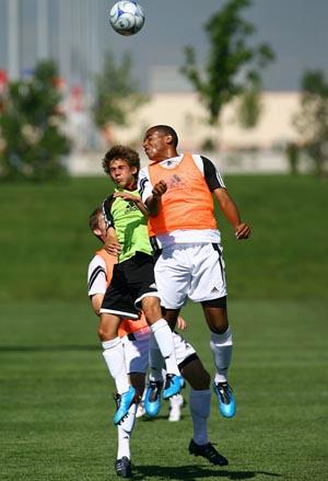 Elite boys club soccer players compete.