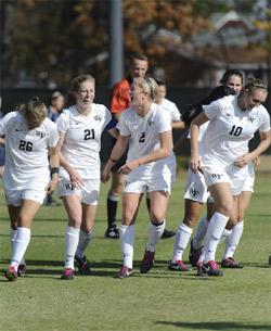 wake forest women's college soccer players celebrate